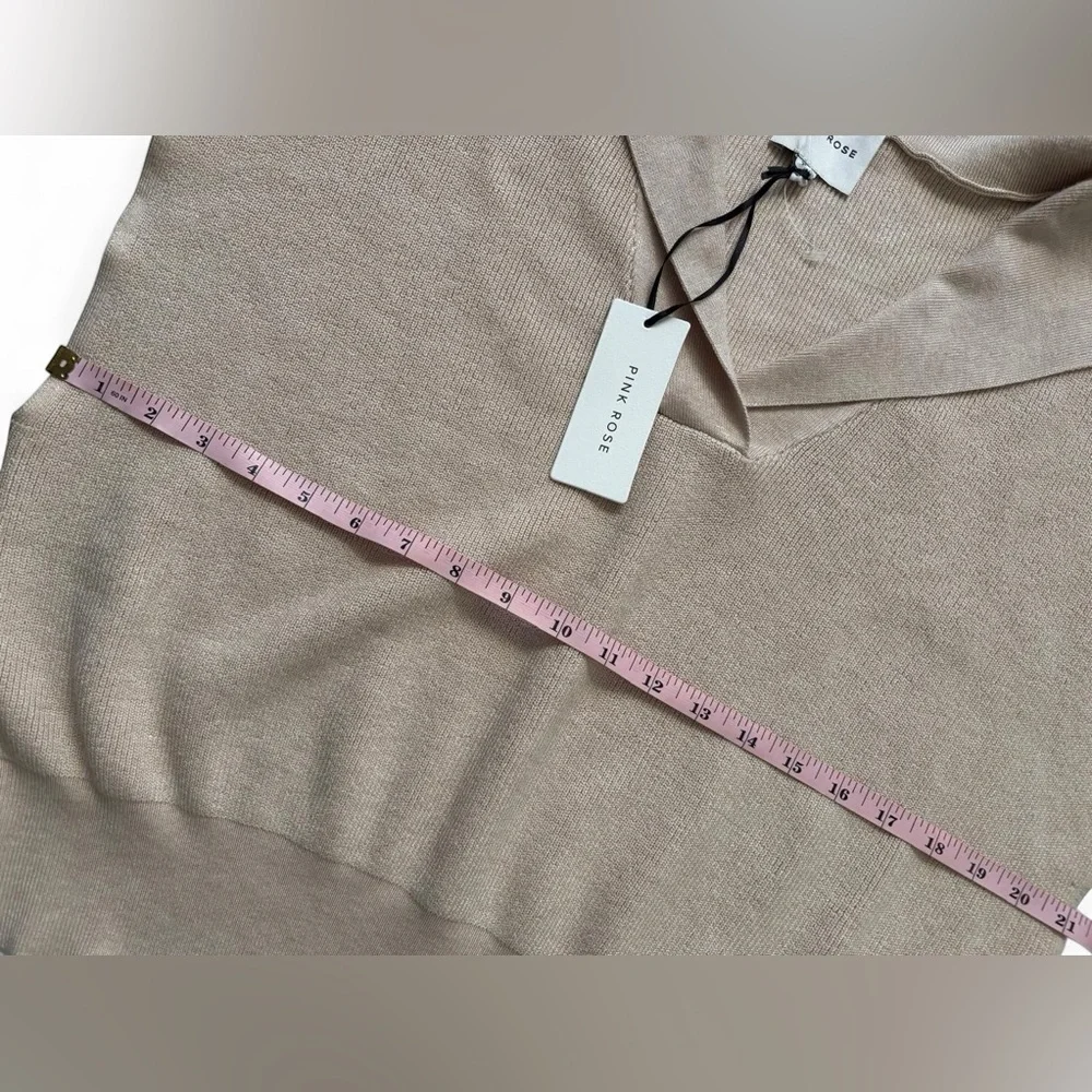 Pink Rose Knit Sleeveless Sweater Vest Beige XL NWT Soft Chic